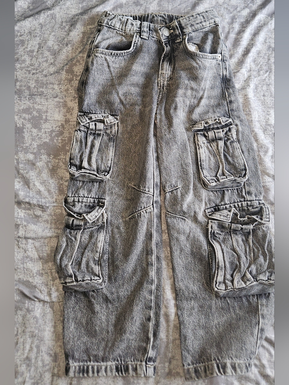Zara Gray Washed Cargo Jeans for Boys